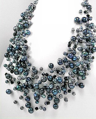 Tahitian Black 15-Strand Freshwater Pearl Necklace: Product Type: Necklace Metal: Sterling Silver Hallmark: 92.5 Beaded With: Fresh Water Pearls, Glass Notes: 15 Line, Necklace Length: 45 cm.(18") Color: Tahitian Black