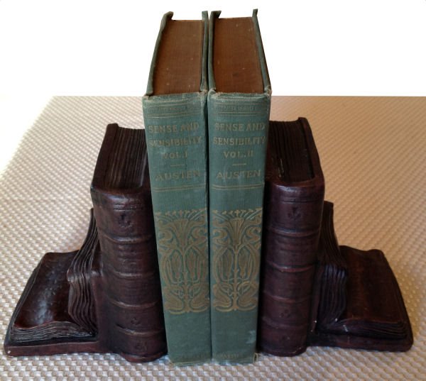 ~Rare~ SENSE AND SENSIBILITY, 2 VOL SET - Austen: SENSE AND SENSIBILITY, 2 VOL SET by Jane Austen, 1906 1st ed, Dana Estes & Co, Boxton. HC no DJ. Illustrated cabinet edition. Green cloth with gold gilt imprint showing author's signature on fc. Illus