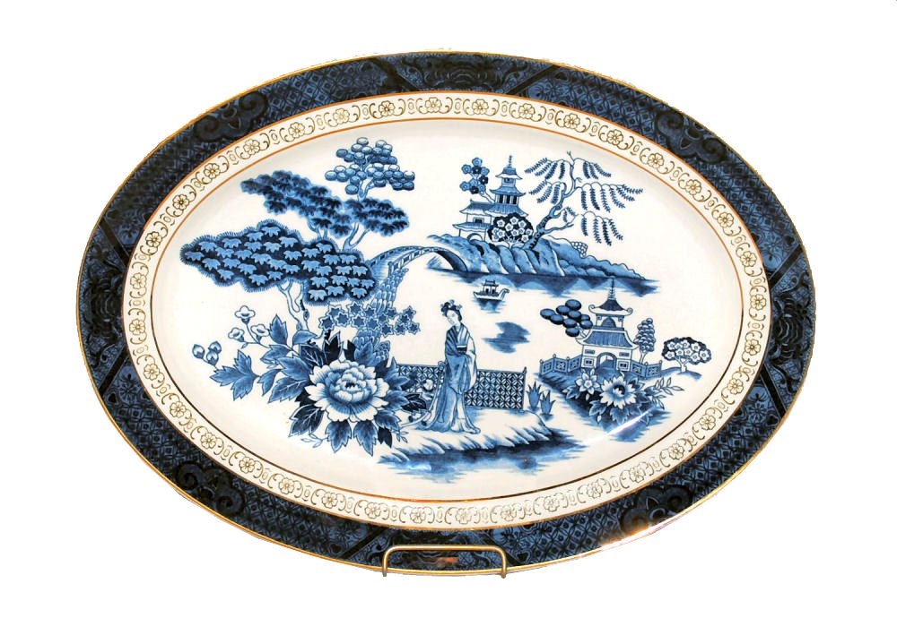 Nikko Double Phoenix Platter: 14" blue and white platter - Nikko Double Phoenix N.K.T. Ironstone mark. Gold trim.