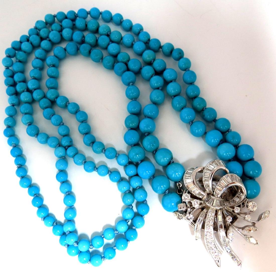 3.50ct NATURAL DIAMONDS TURQUOISE BEADS DOUBLE STRANDED (1 of 7)