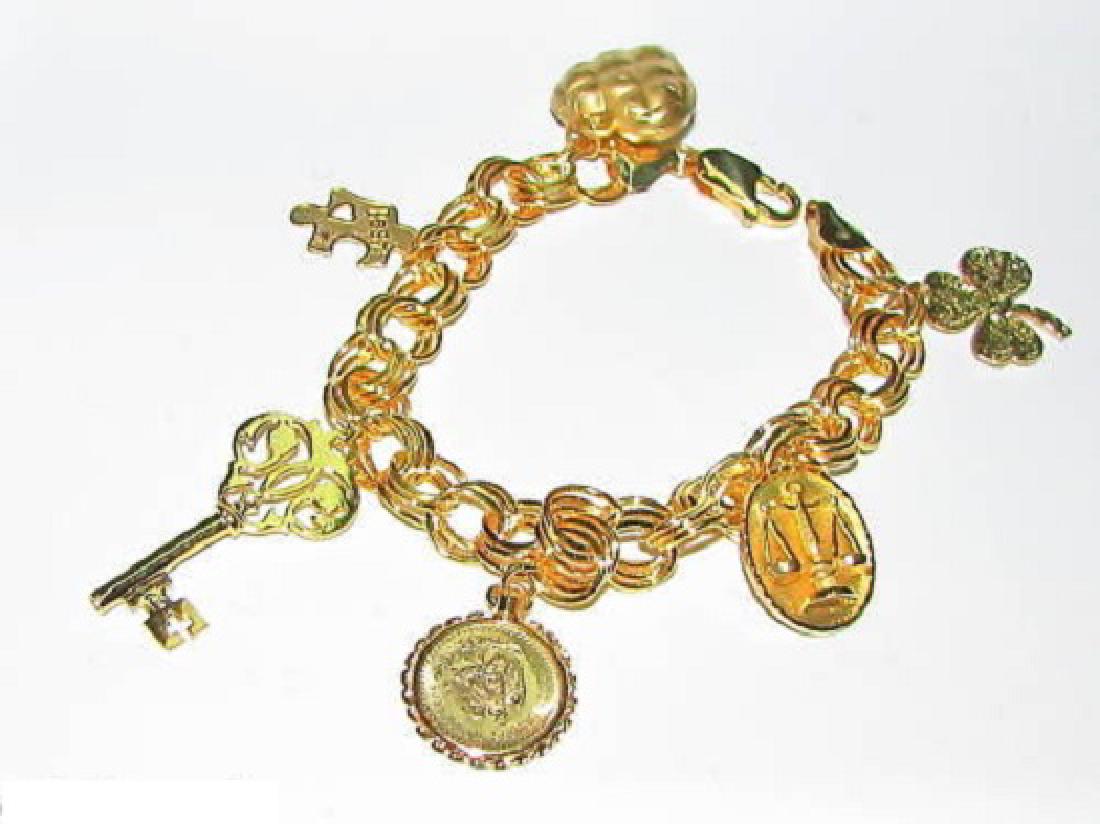 14KT GOLD CHARM BRACELET KEY COIN HEART SCALE & MORE (1 of 10)