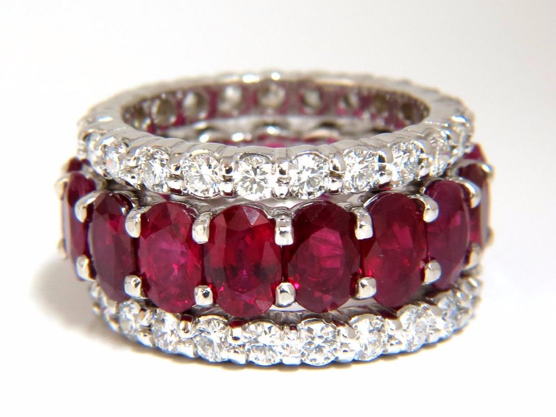 Stackable Ruby Diamonds eternity Ring 14kt Natural: 11.18ct. oval cut Natural Rubies & 2.36ct diamonds stackable rings.Three rings.Rubies:Clean Clarity & full oval cuts.Transparent & Vivid red colors.Average: 6 x 4mm each / 17 countNatural / only sligh