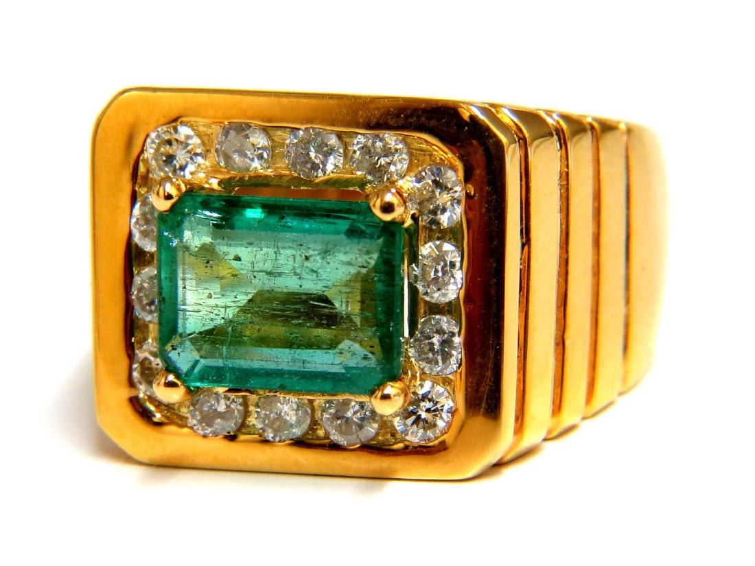 Mens Pinky 3.20ct Natural Emerald Diamonds Ring 14kt (1 of 5)