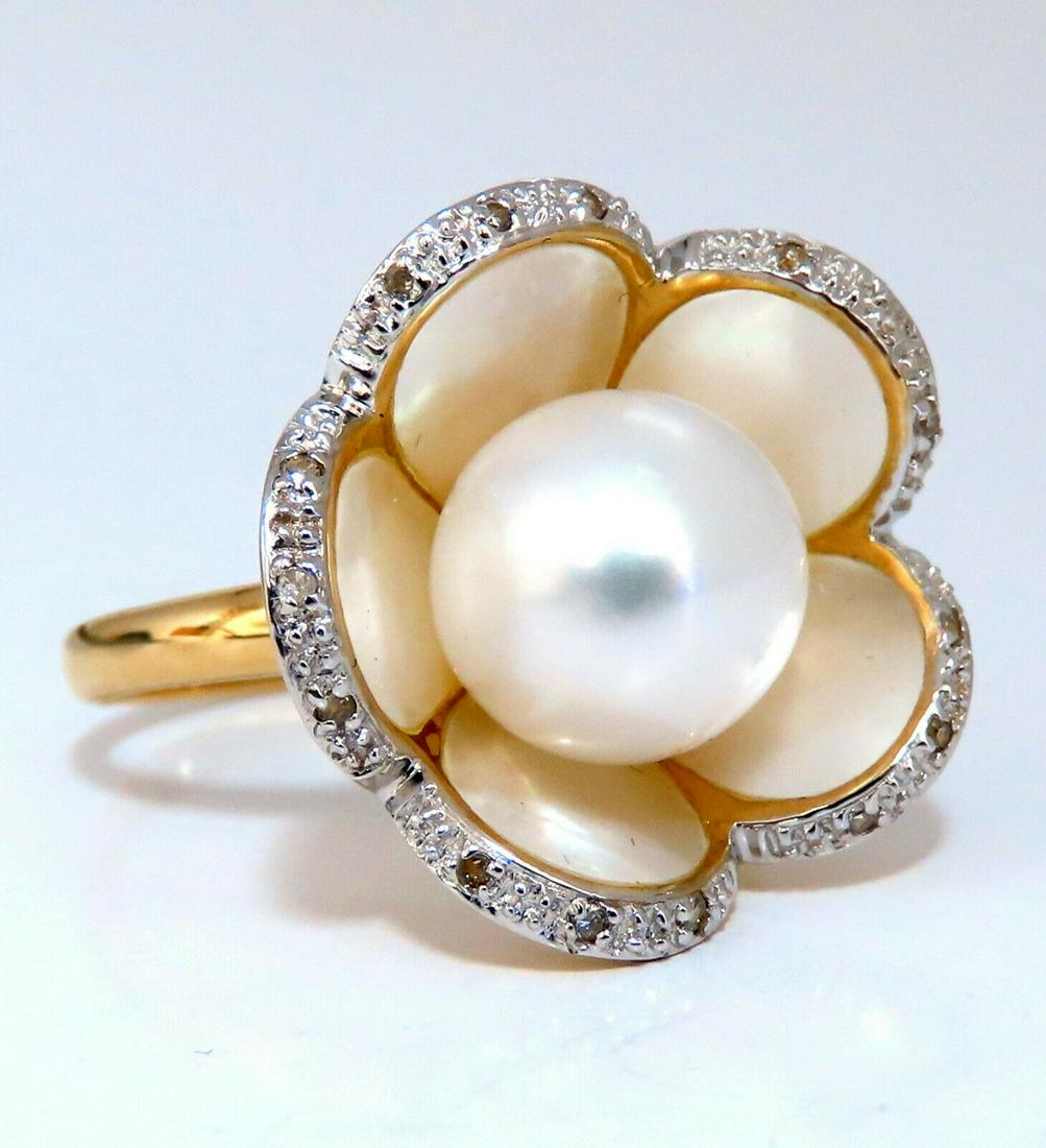 Flowering Pearl Ring 18Kt HandMade Inlay Unique (1 of 6)