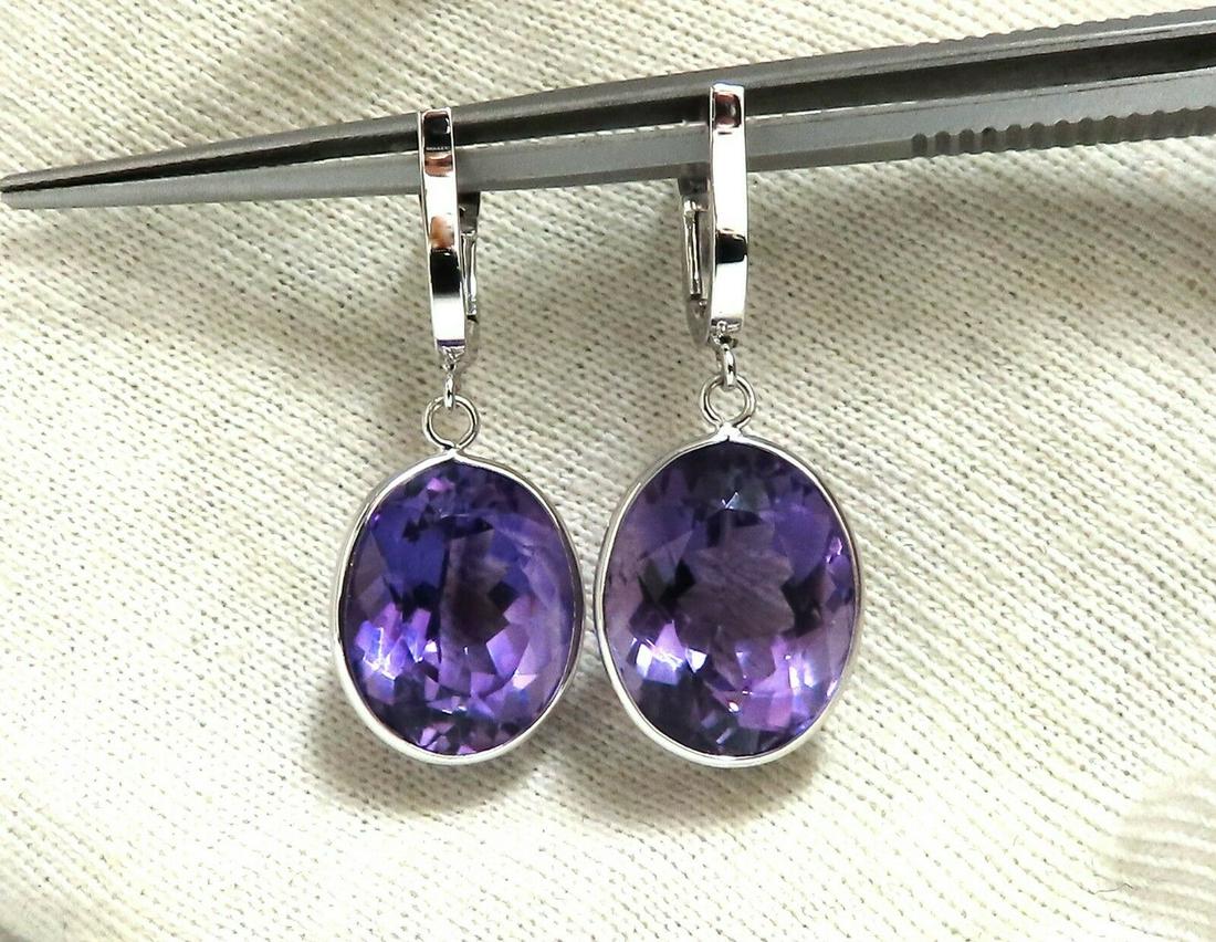 30ct Natural Oval Vivid Purple Amethyst Dangle Earrings (1 of 4)