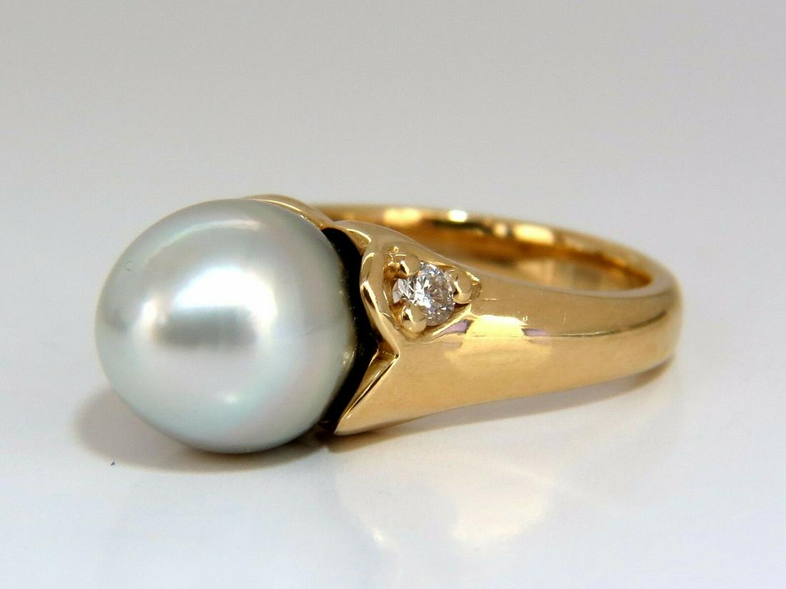 9mm natural silver tahitian pearl diamonds ring 14kt egg shaped (1 of 9)