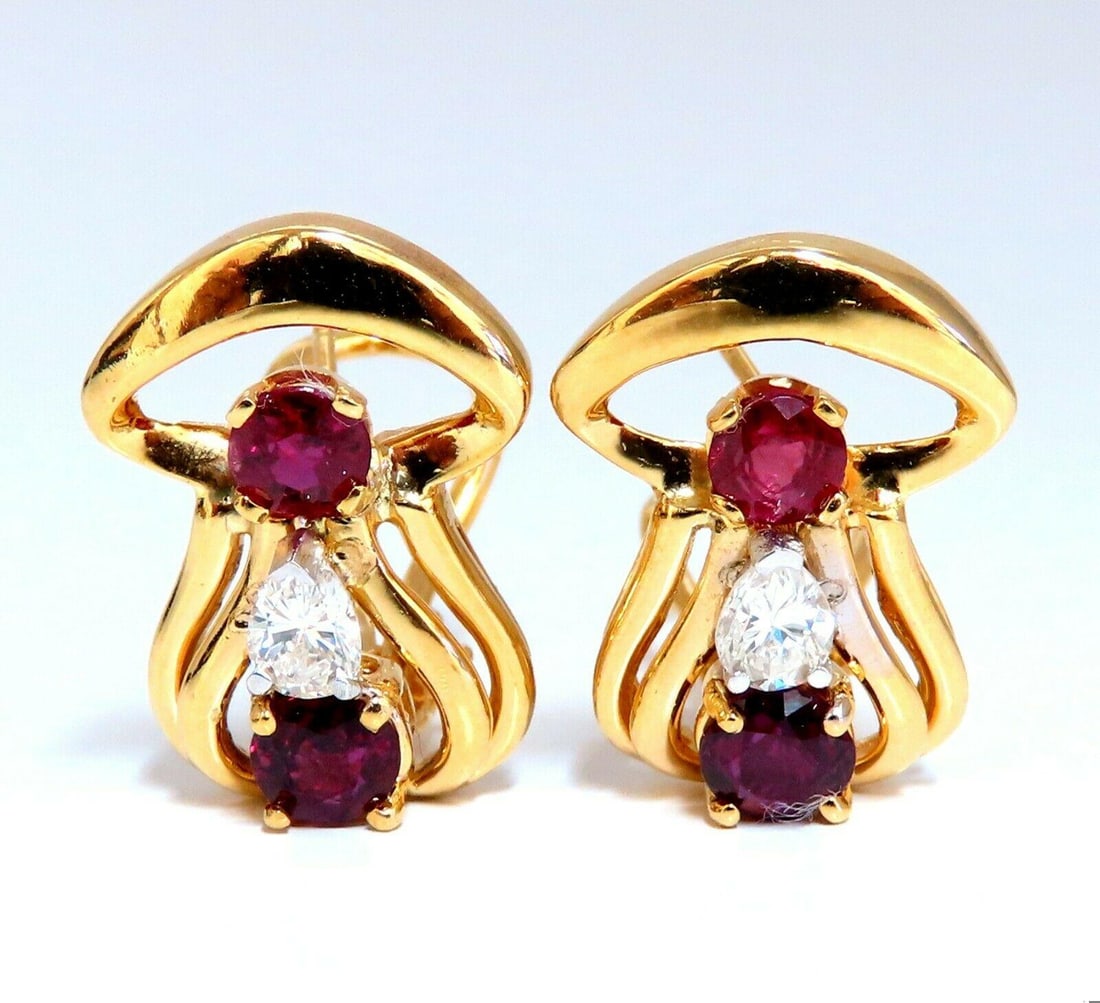 2.10ct natural red ruby diamonds clip earrings 14kt. g/vs mushroom (1 of 4)