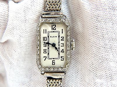 18KT ANTIQUE ELGIN WATCH .65ct. DIAMONDS WORKING ORDER: Elgin .65ct diamonds Vintage estate watch. watch is in working order single cut Diamonds: G/H color Vs-2 Si-1 clarity Crystal of watch has scratch (not noticed at arm length), please see pics. 18kt. w