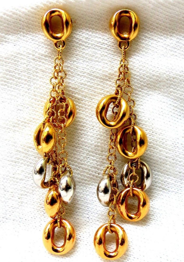 18KT GOLD LINKED CIRCLES & CHAINS DANGLE EARRINGS (1 of 9)