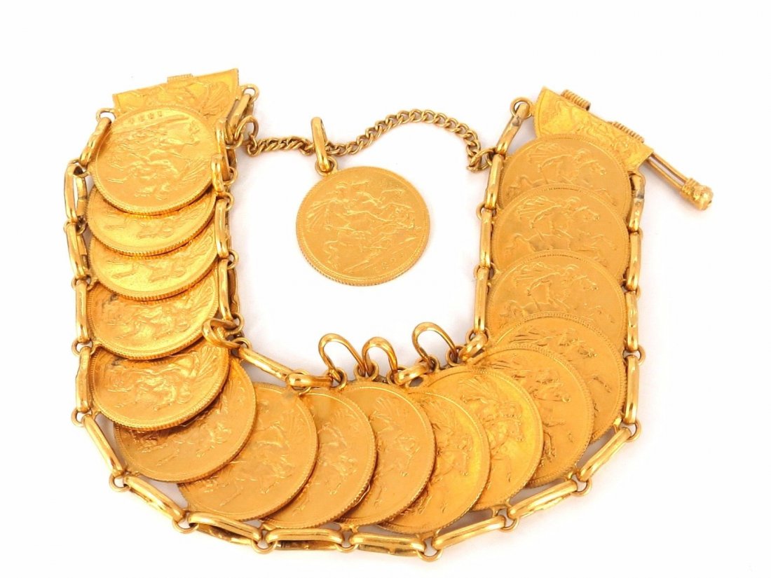 22kt. yellow gold antique coin bracelet GB 1894 IND IMP (1 of 10)