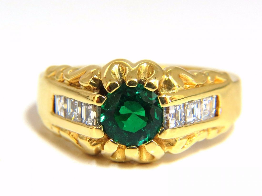 1.37ct natural round vivid green mens Colombian emerald (1 of 8)