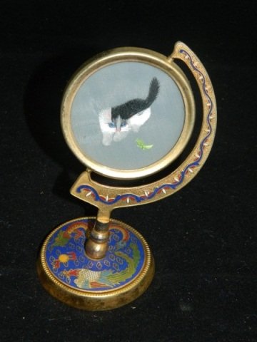 Cloisonne Desk Piece w/ Cat Art: Cloisonne Desk Piece w/ Cat Art 4.75" 4250-3762