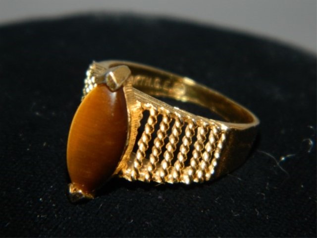 18K Gold Plated & Tiger's Eye Ladies Ring: 18K HGE