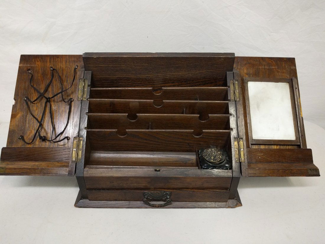 Vintage oak letter box with ink well (1 of 3)