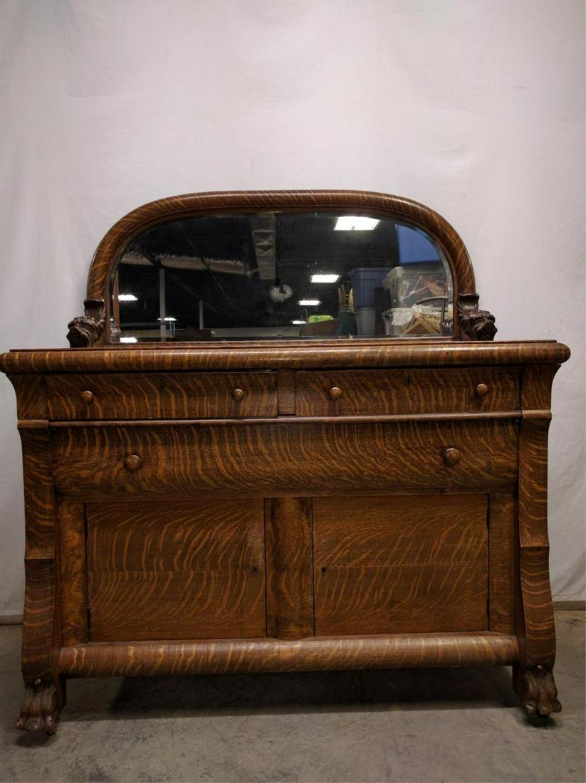 Antique tiger oak sideboard with mirror deals