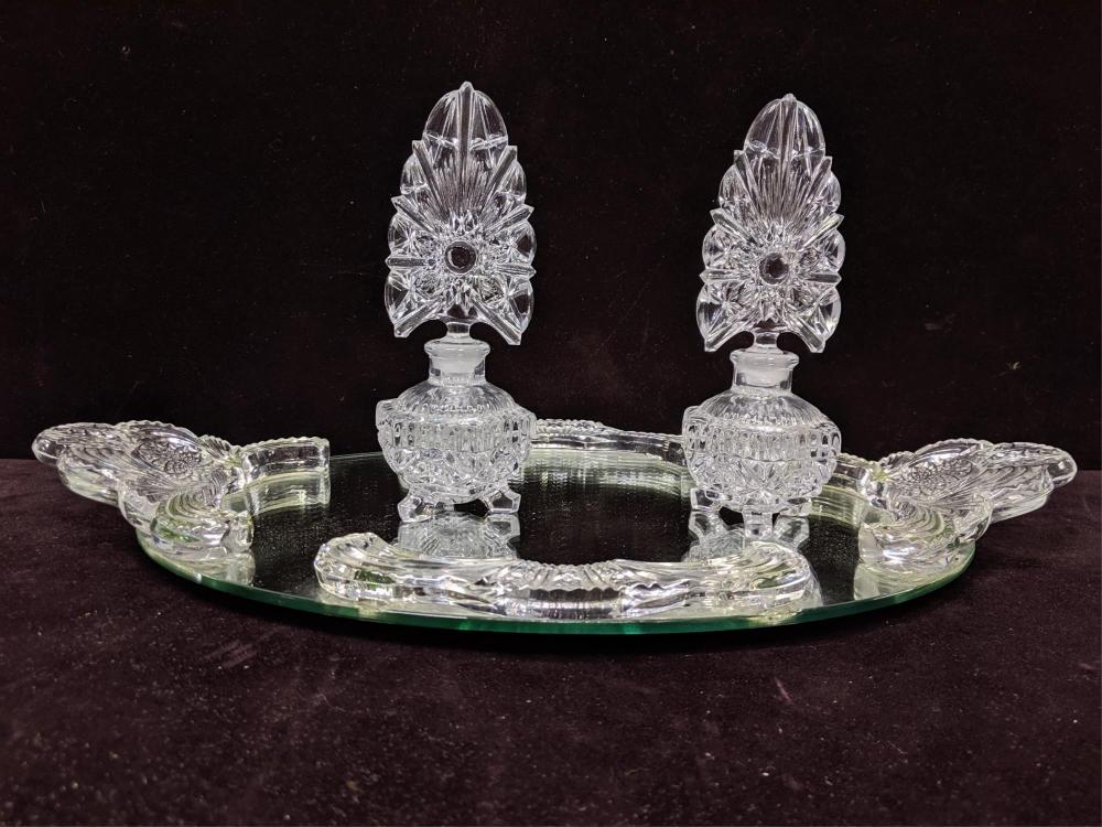 Vintage crystal mirror tray and perfume bottles (1 of 2)