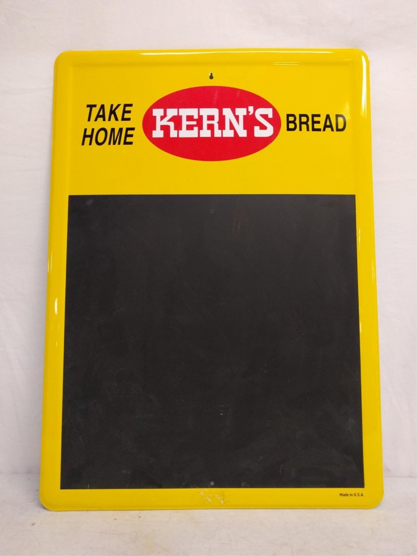 Kern's Take Home Bread Sign: Kern's "Take Home Bread" Chalkboard Metal Sign. Single sided. Good condition. 20"W x 27 3/4" Tall
