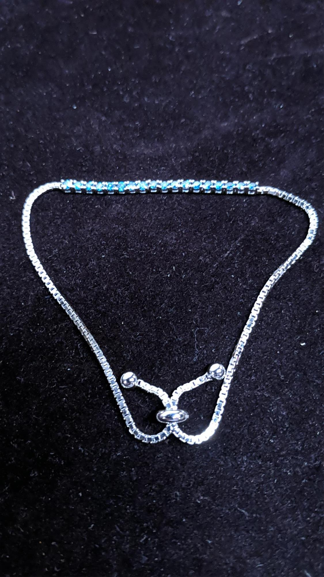 sterling 1 ct. genuine blue diamond bracelet: 7 1/4" l adjustable length