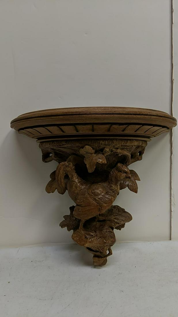 Antique hand carved walnut wall shelf: birds good condition 13 1/2" T x 14 1/2" W
