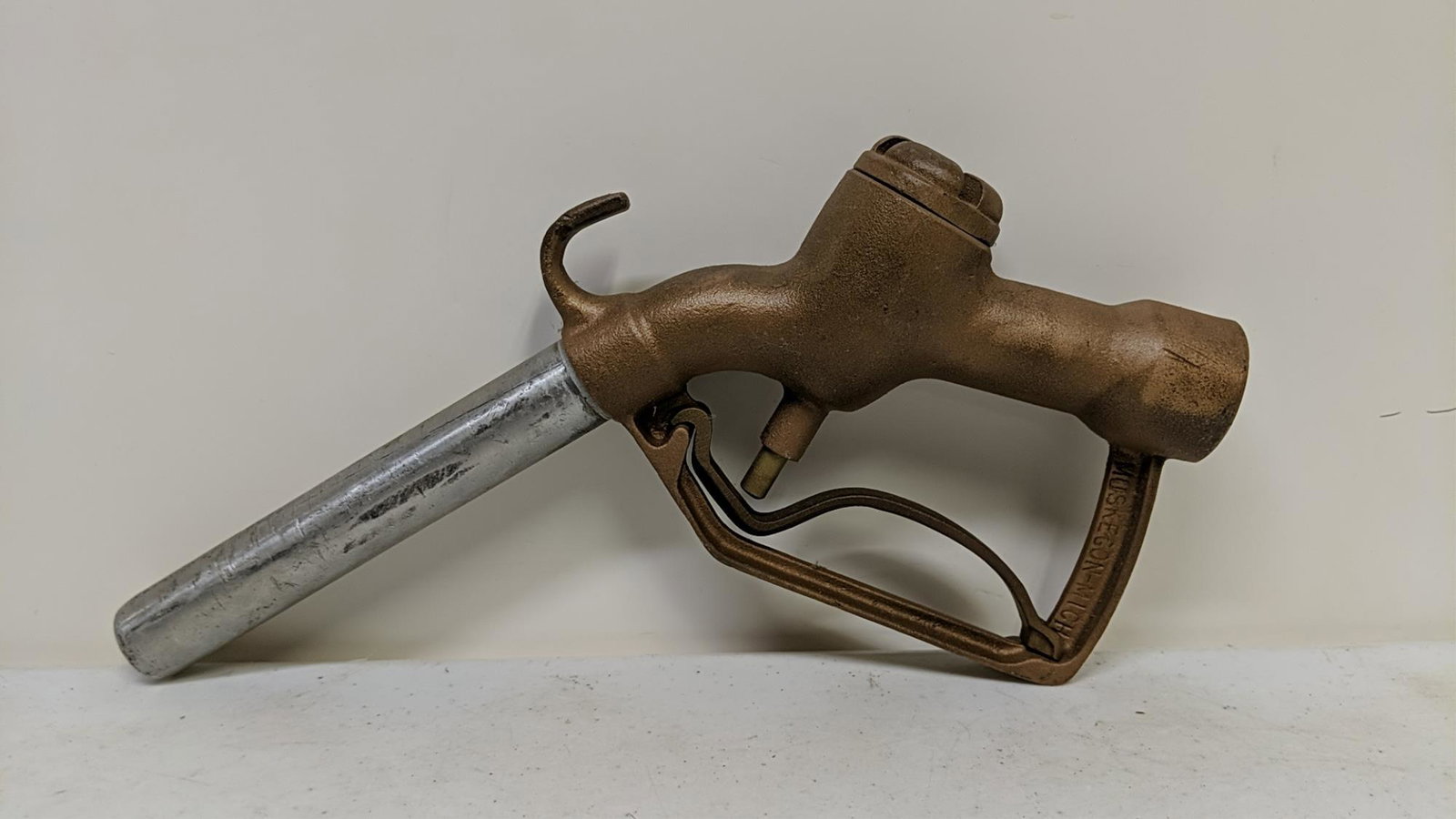Vintage Interprise Brass Co., Gas Pump Nozzel: 12" L Muskegon, Michigan brass handle aluminum nozzel