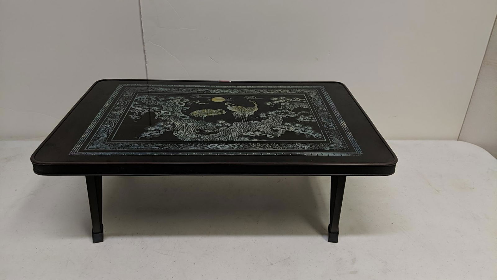 Vintage Korean Mother of pearl & abalone tray: Tea Table / Bed Tray folding legs black lacquered 24" x 16" x 8 3/4" T Beautiful inlaid design