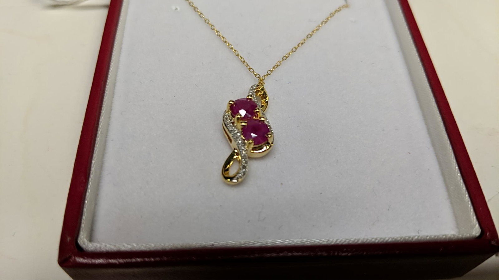 Sterling Genuine Ruby & Diamond necklace: 17"