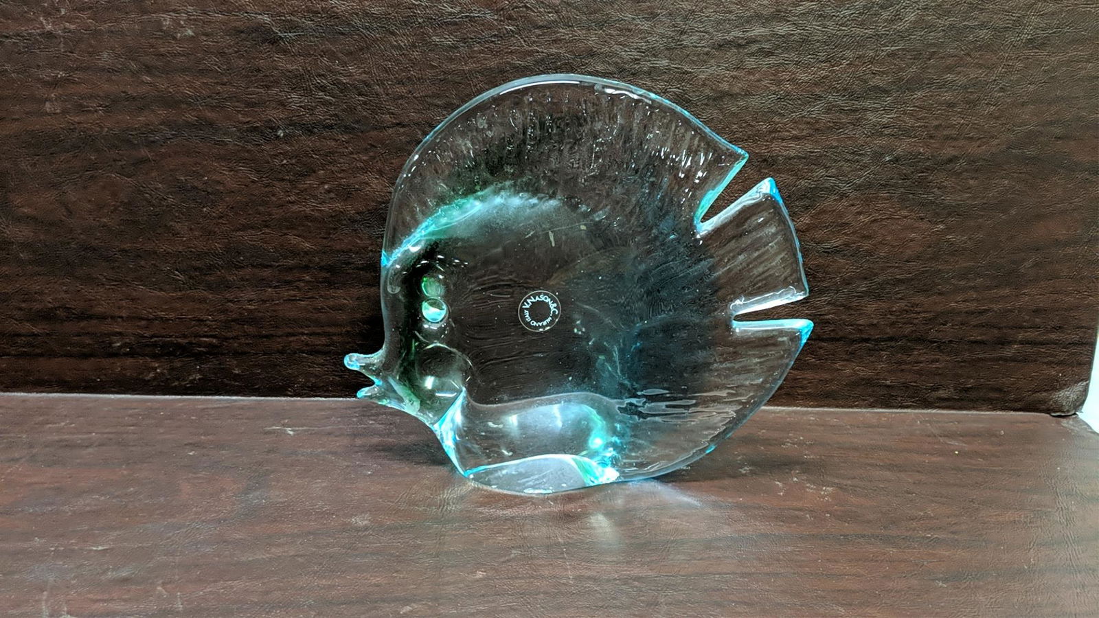V. Nason & Co. Murano Neodymium Alexandrite fish: mid century modern very small chip on the bottom edge 9" W x 8 1/2" T