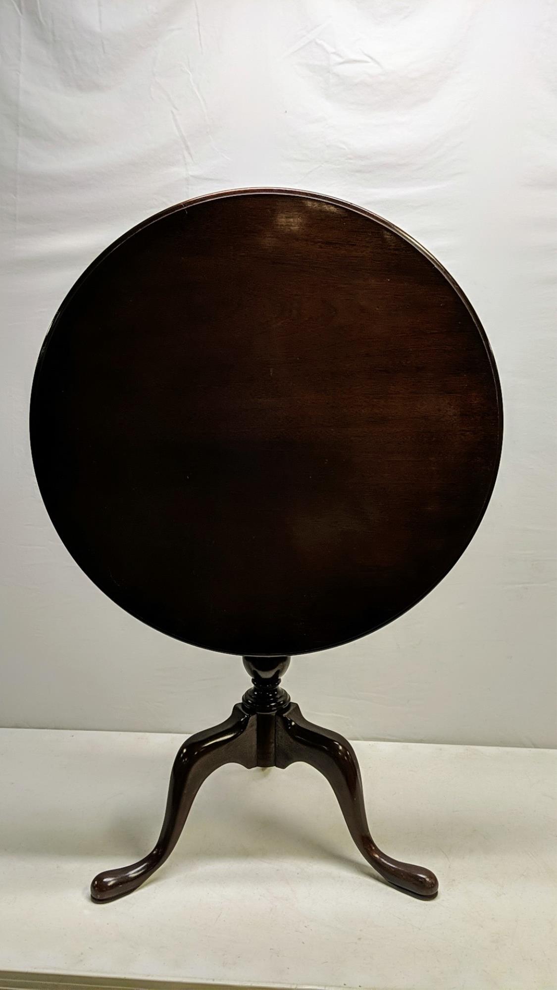 Antique mahogany tilt top table: has bird cage tilting mechanism 30" diameter x 29 1/2" T great condition