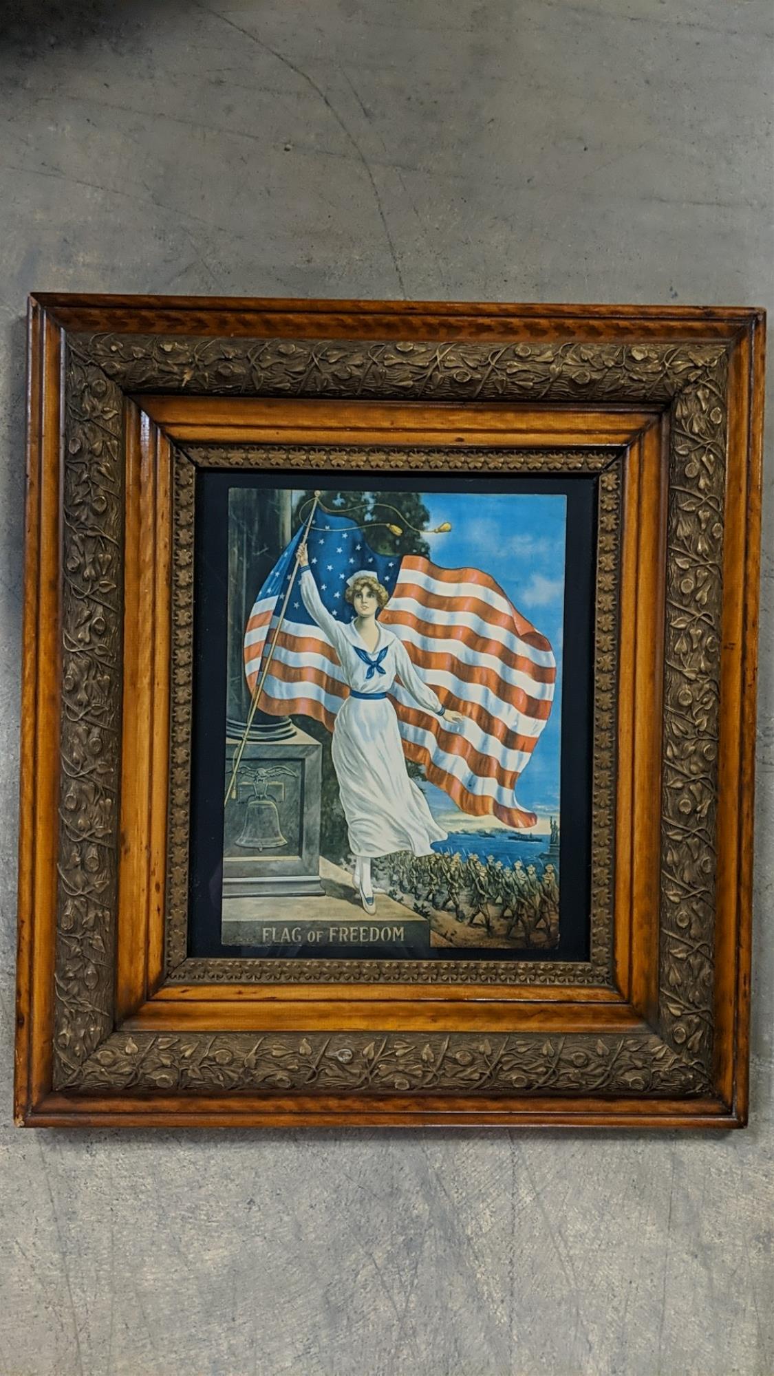 WWI Patriotic print with flag in antique Frame (1 of 3)