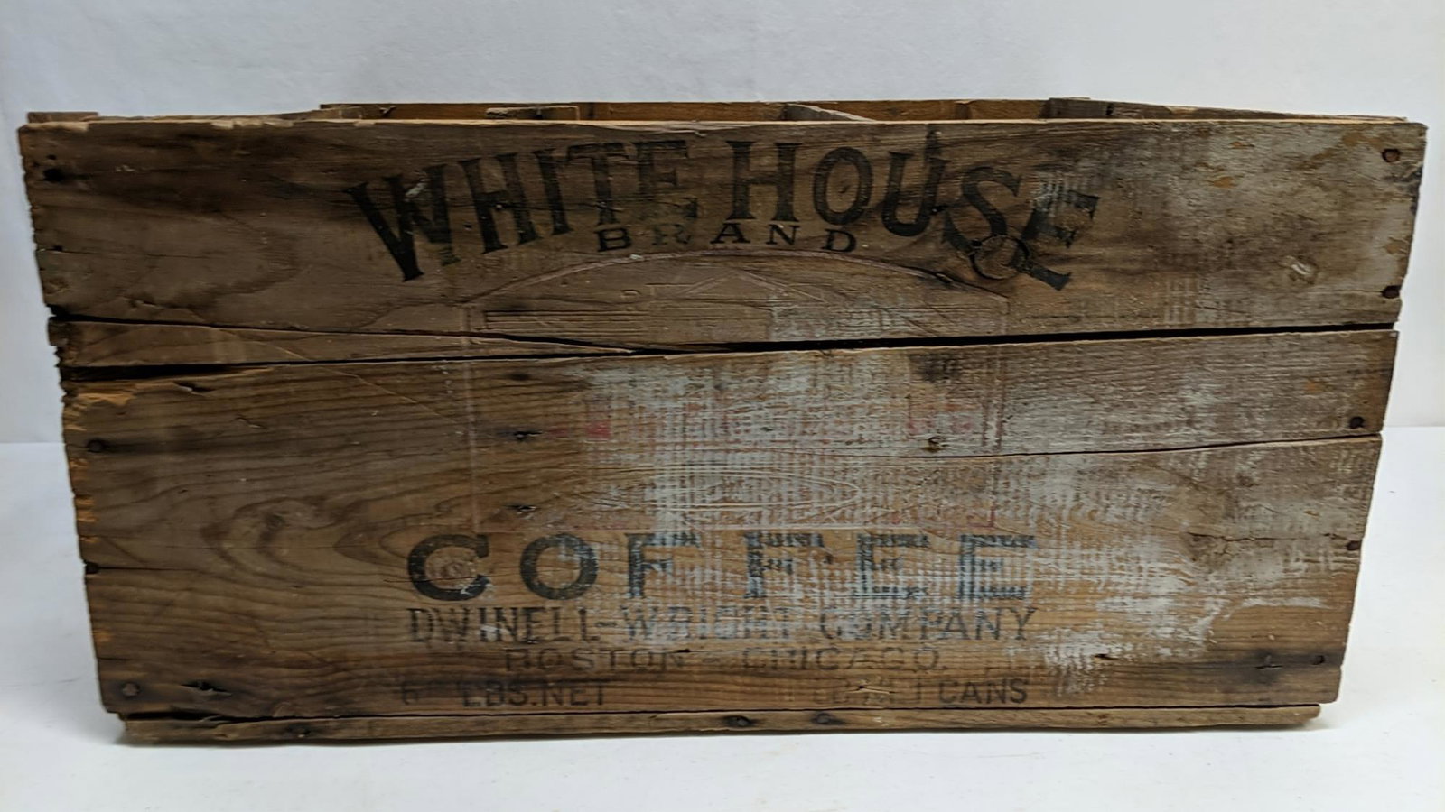 Antique White House Coffee House wood Crate: used condition ;26" L x 21 1/4" W x 12 1/2" T