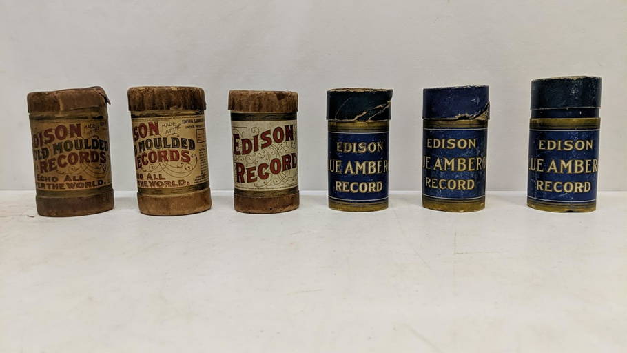6 Antique Edison Cylinder Records In Original Cañisters