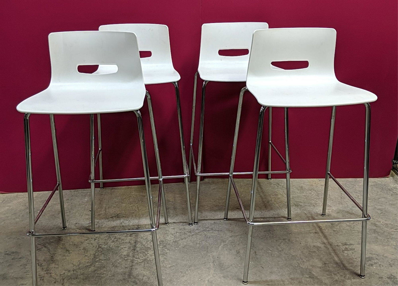 4 modern white and chrome barstools: good condition Low back 38" T x 16" W x 15" D