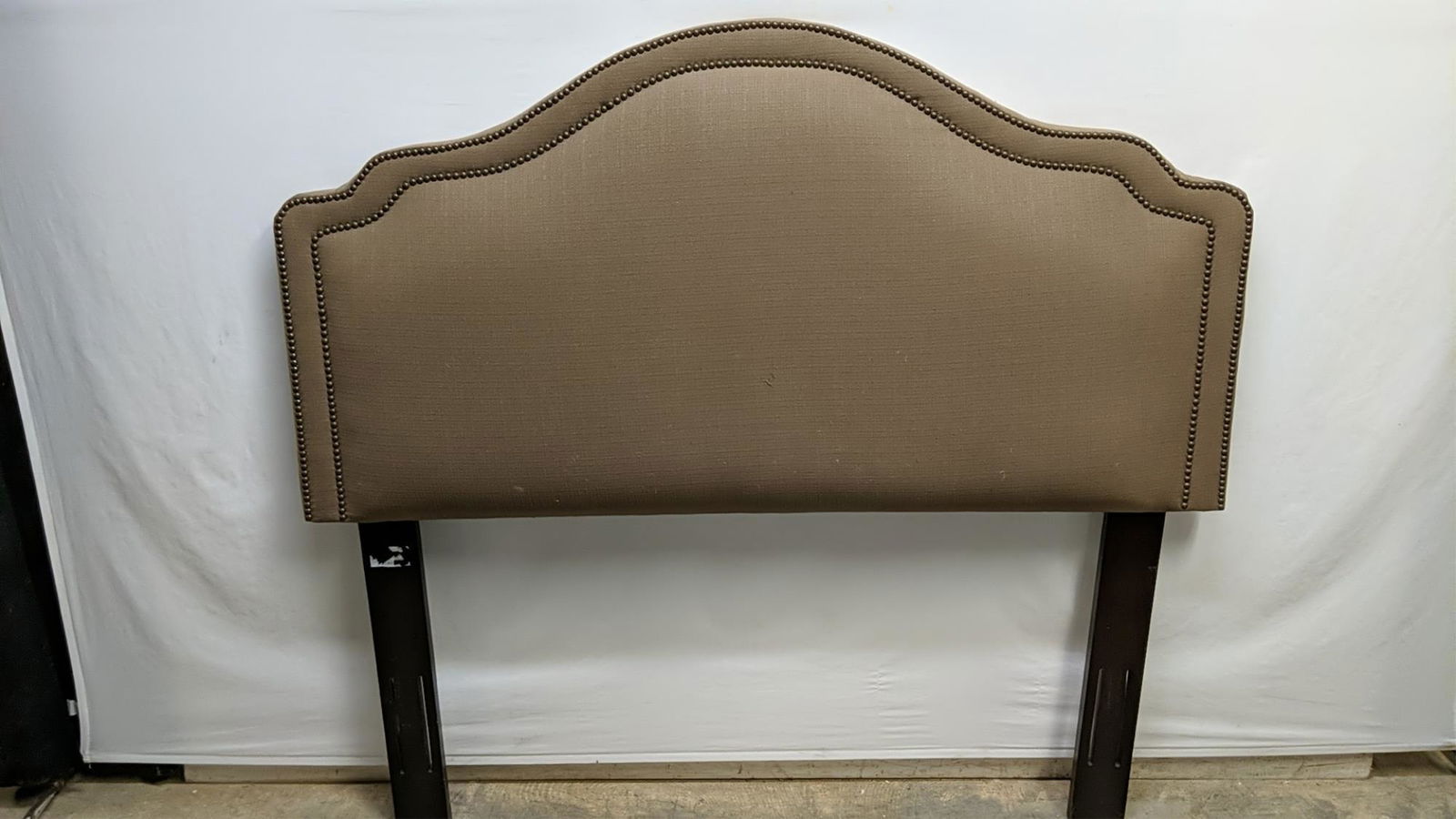 Fabric nailhead headboard: 58" T x 63" W queen