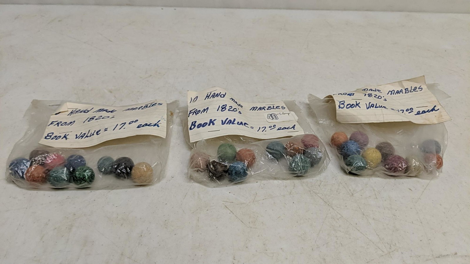 3 bags handmade 1820's marbles: used condition