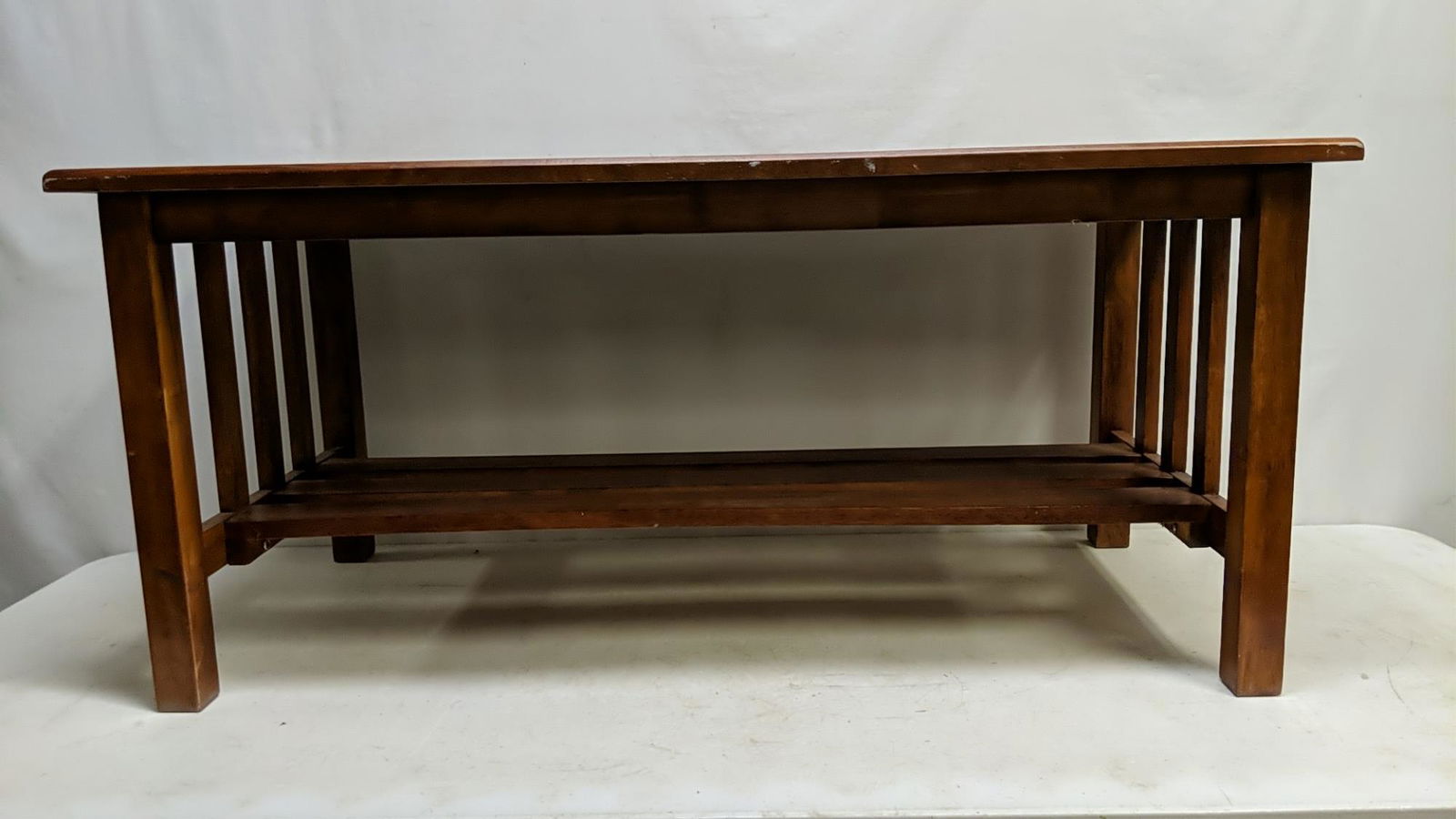 Mahogany wood coffee table: 2 tier 44" L x 22" D x 20" T