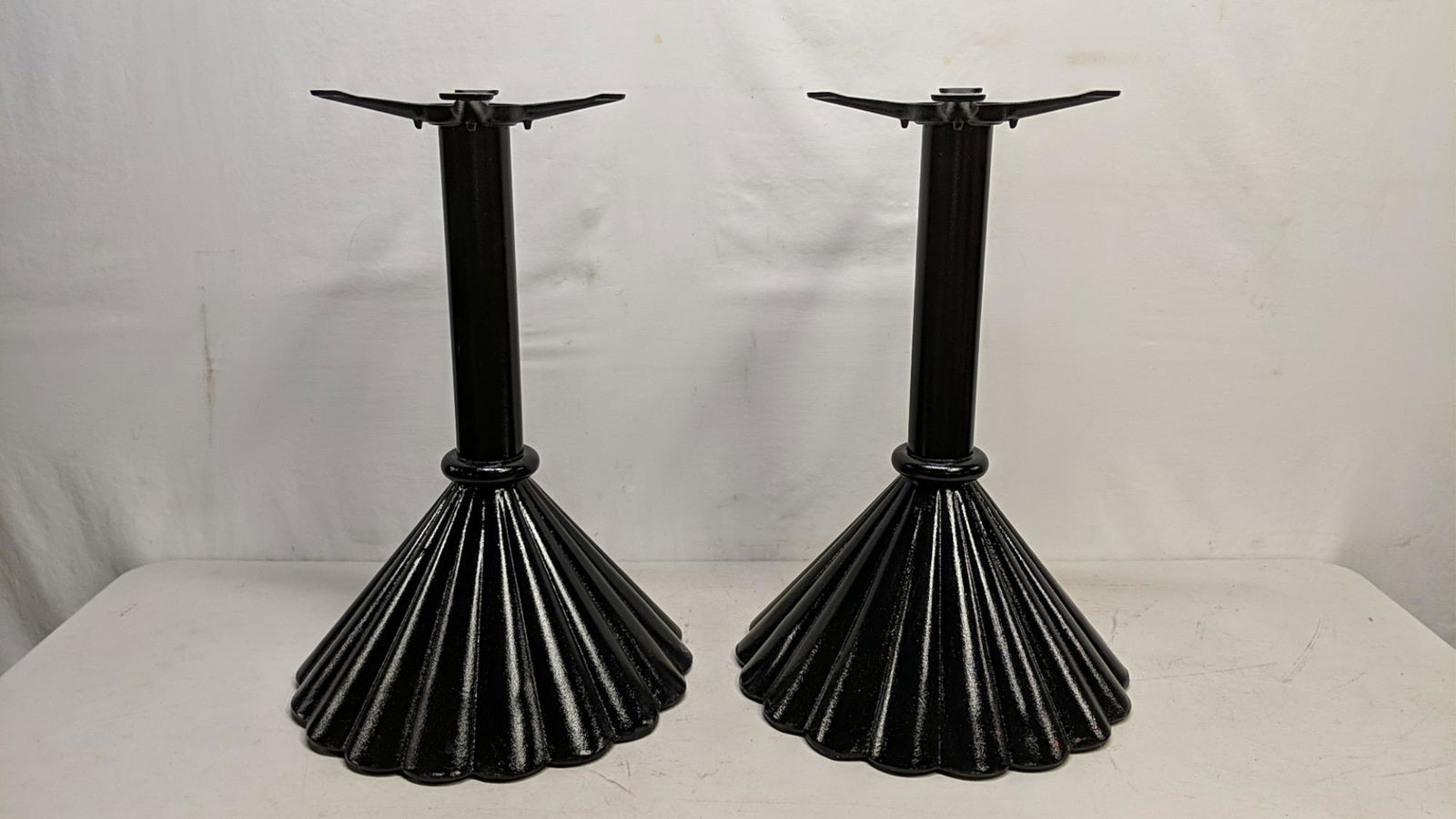 2 Vintage Falcon Cast Iron table bases: 28 5/8" T x 18 3/4" diameter at bottom powder coated black