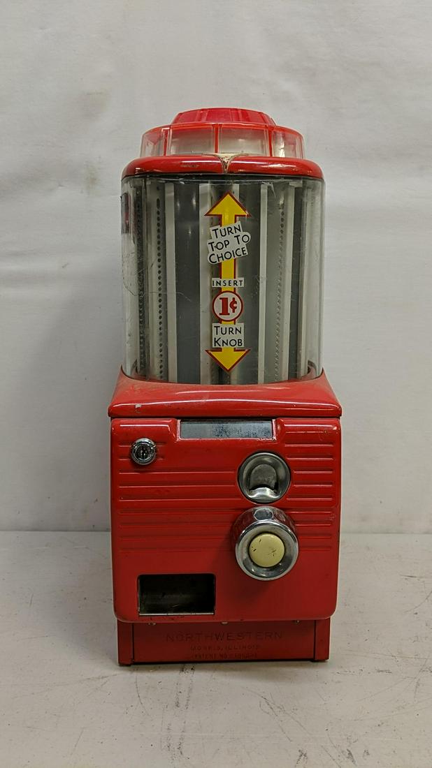 Northwestern 1 cent gum machine: NO key 19" t x 7 1/2" W X 10" DIAMETER