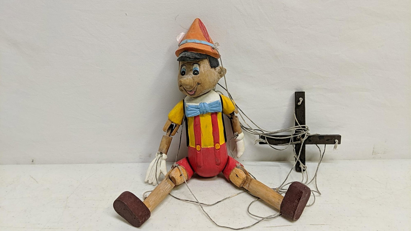 Vintage wooden pinochio string puppet: used condition 15 " tall