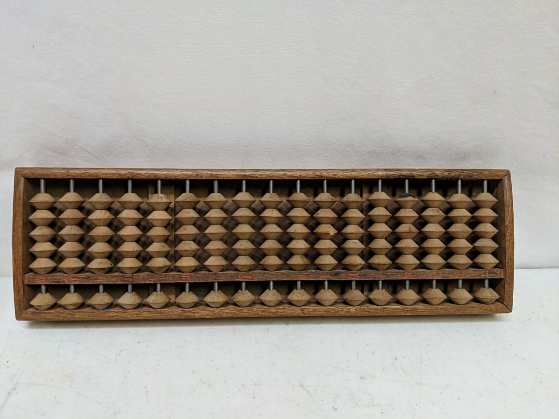 antique wooden abacus math: 102 beads in rows of 6 14 1/2" L x 4 1/4" W