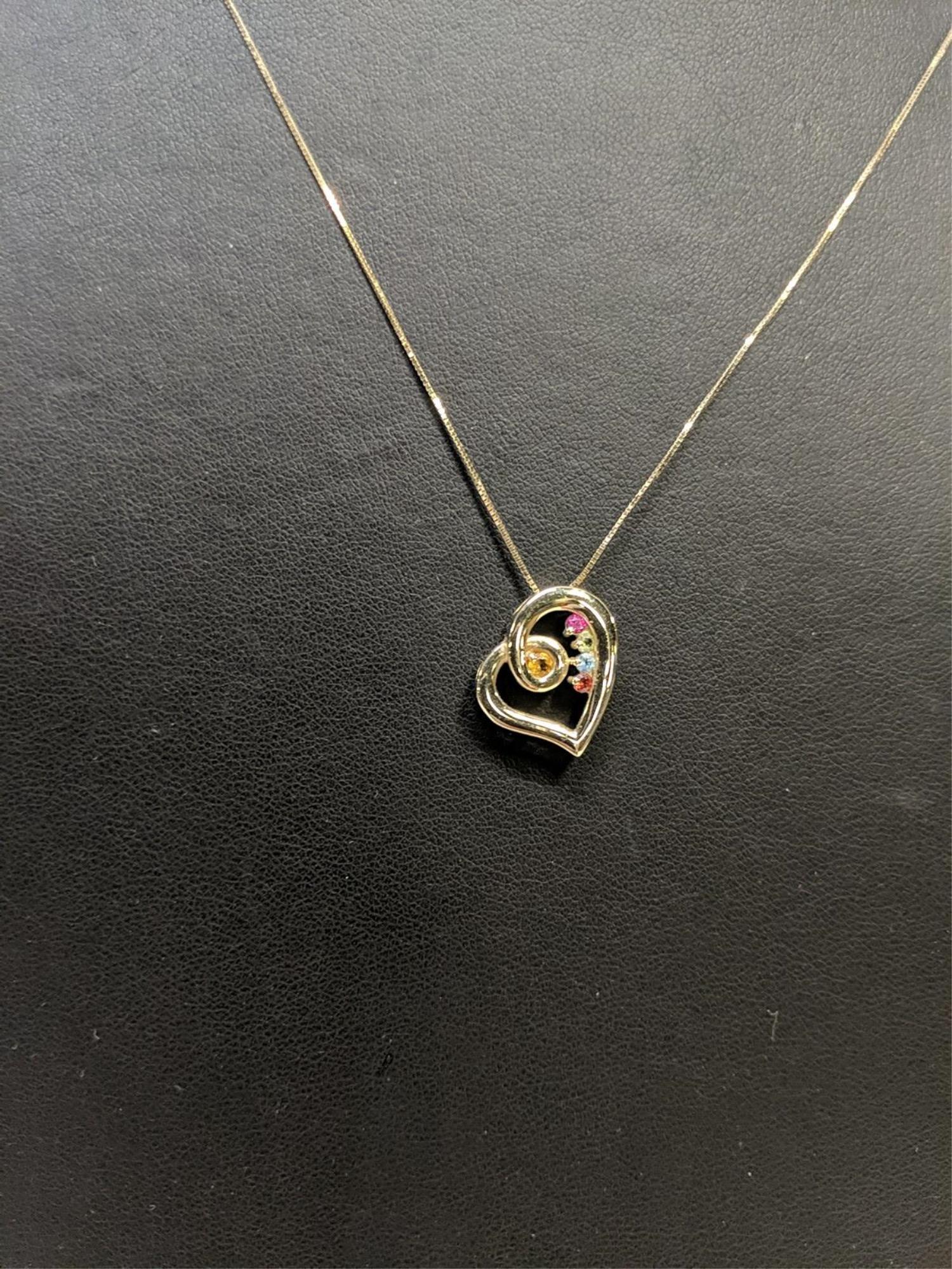 10 k yellow gold Mothers Necklace with 5 gemstones: 2 mm Ruby, Peridot, Blue Topaz and Garnet 18" chain Sold for new December 2015 for $326.89 at Jared Jewelers