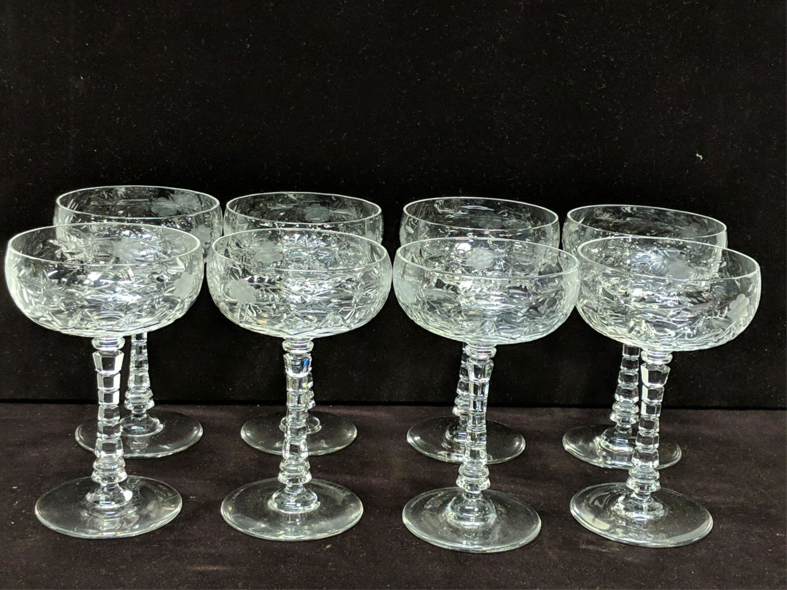 8 Etched Elegant Champagne glasses (1 of 2)