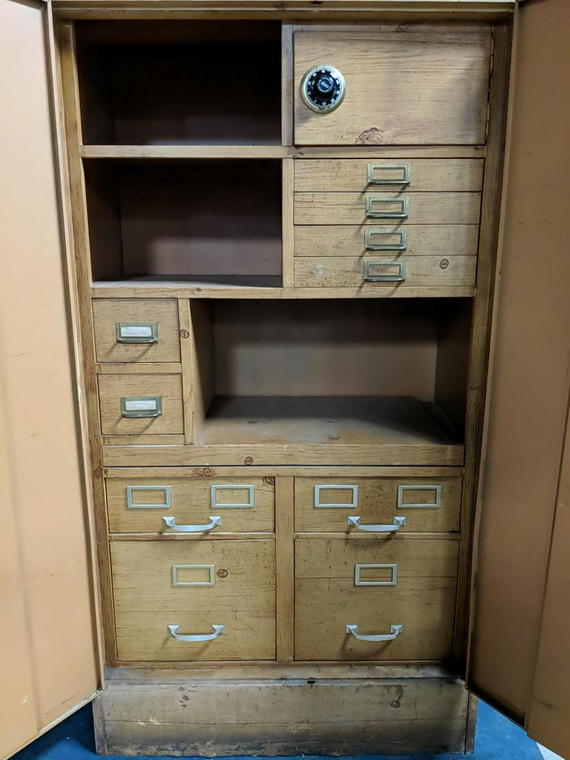 Cole Steel Metal Cabinet with safe: 32 1/2" w x 18" D grain painted combination included