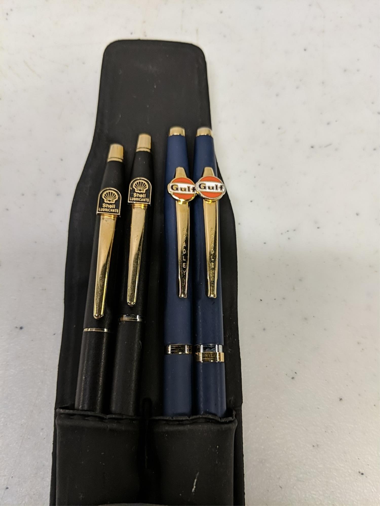 2 gulf and 2 shell advertising pen and pencils: includes holder
