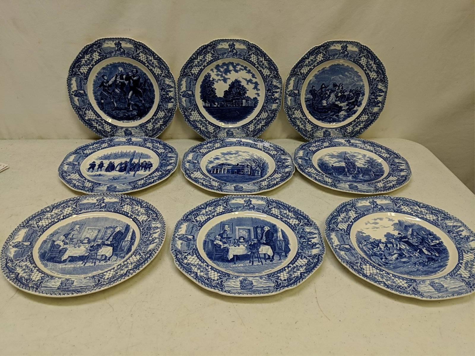 9 Colonial Times Plates by Crown Duvall: 10 3/8" Diameter good condition