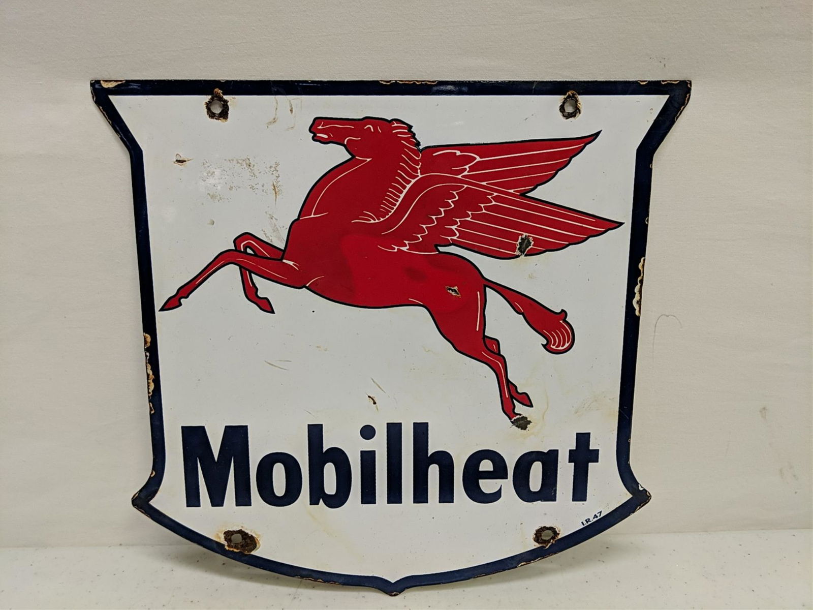 Mobil heat Sign - Porcelain pump badge: single sided 12" x 12"