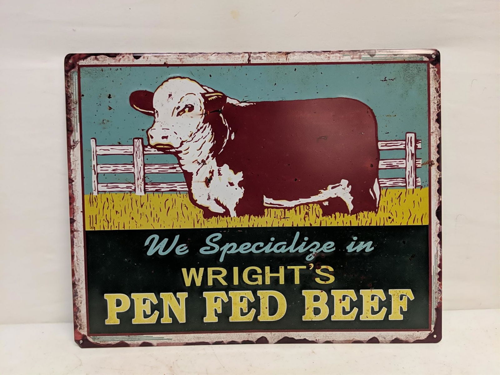 Embossed Wrights Pen Fed Beef Sign: 16" x 20"