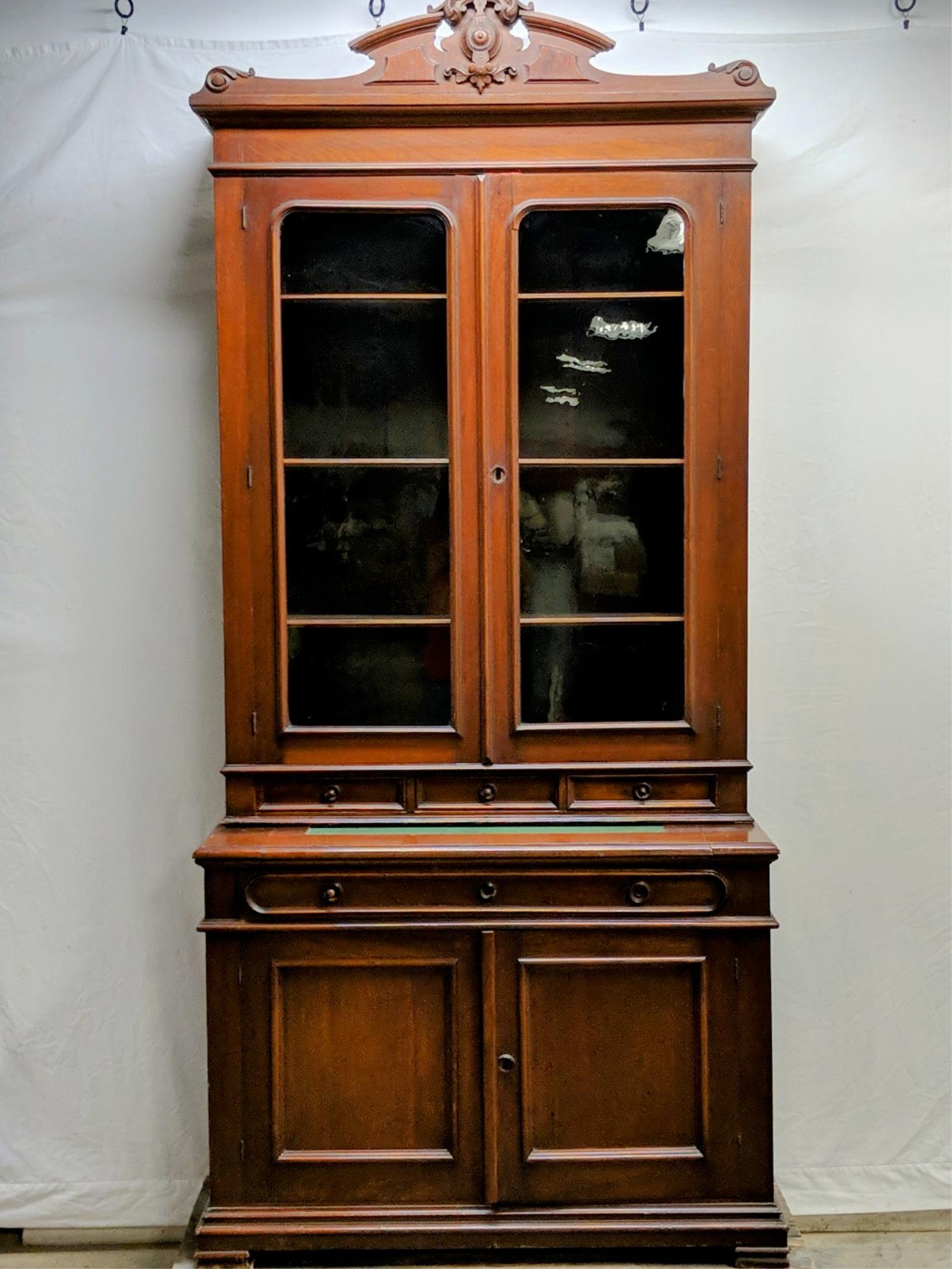1800's walnut desk with bookcase top (1 of 6)