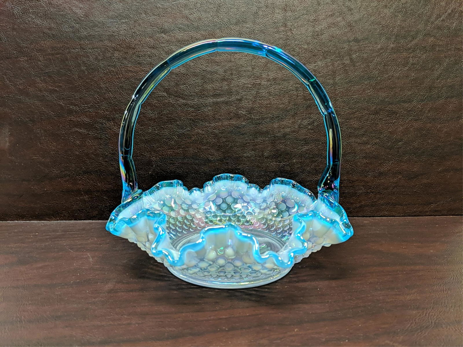 Fenton Aqua Crest hobnail irrisdent basket (1 of 1)