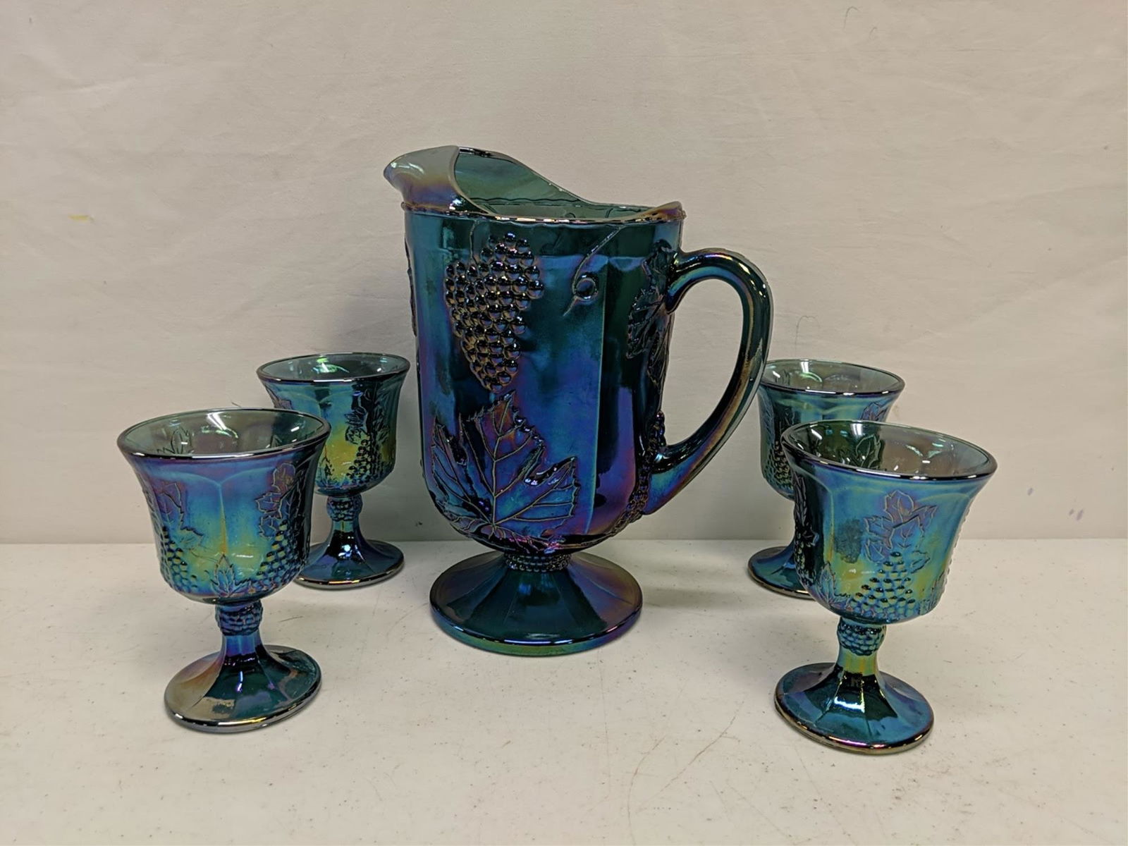 Blue Irridescent carnival glass beverage set (1 of 1)