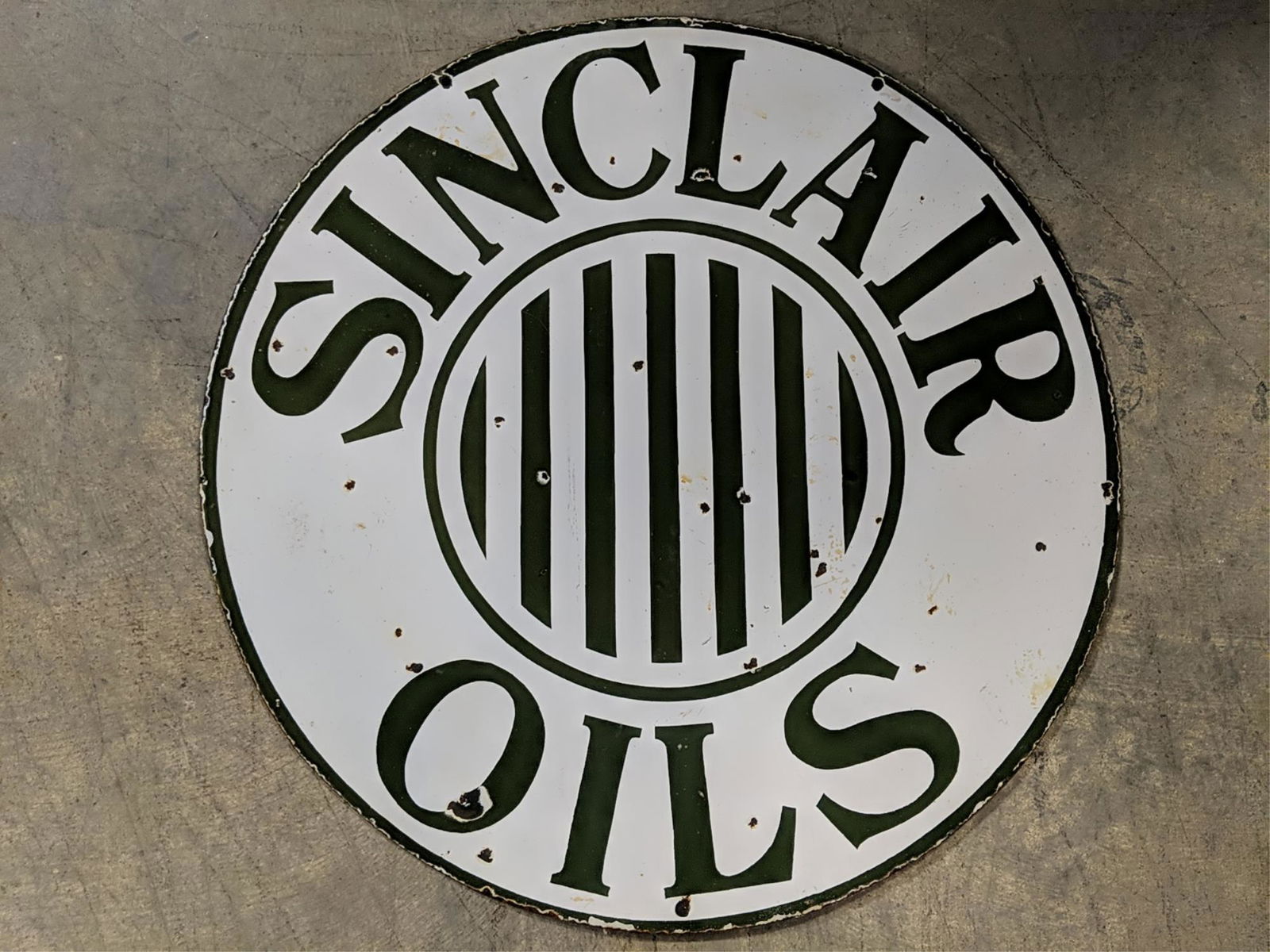 30" Porcelain Sinclair Oils double sided sign (1 of 3)